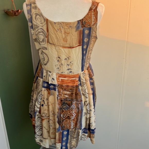 Vintage 90s Blue and Tan Babydoll Dress - Picture 5 of 6